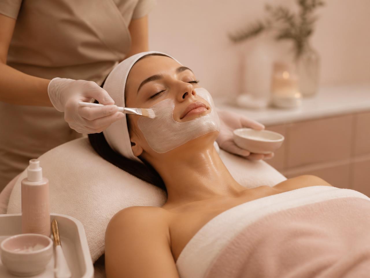 Client receiving a facial treatment at the spa